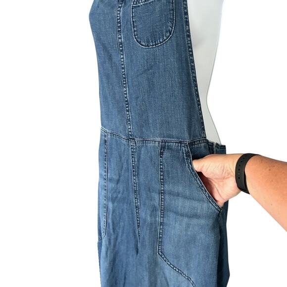 AG Adriano Goldschmied Denim Halter Jumpsuit Women’s L Wide Leg Blue 100% Cotton - Picture 5 of 10